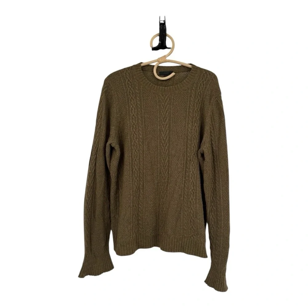 J. Crew Sweater Green Cable Knit Wool Blend Pullover Crewneck F5085 Size L
